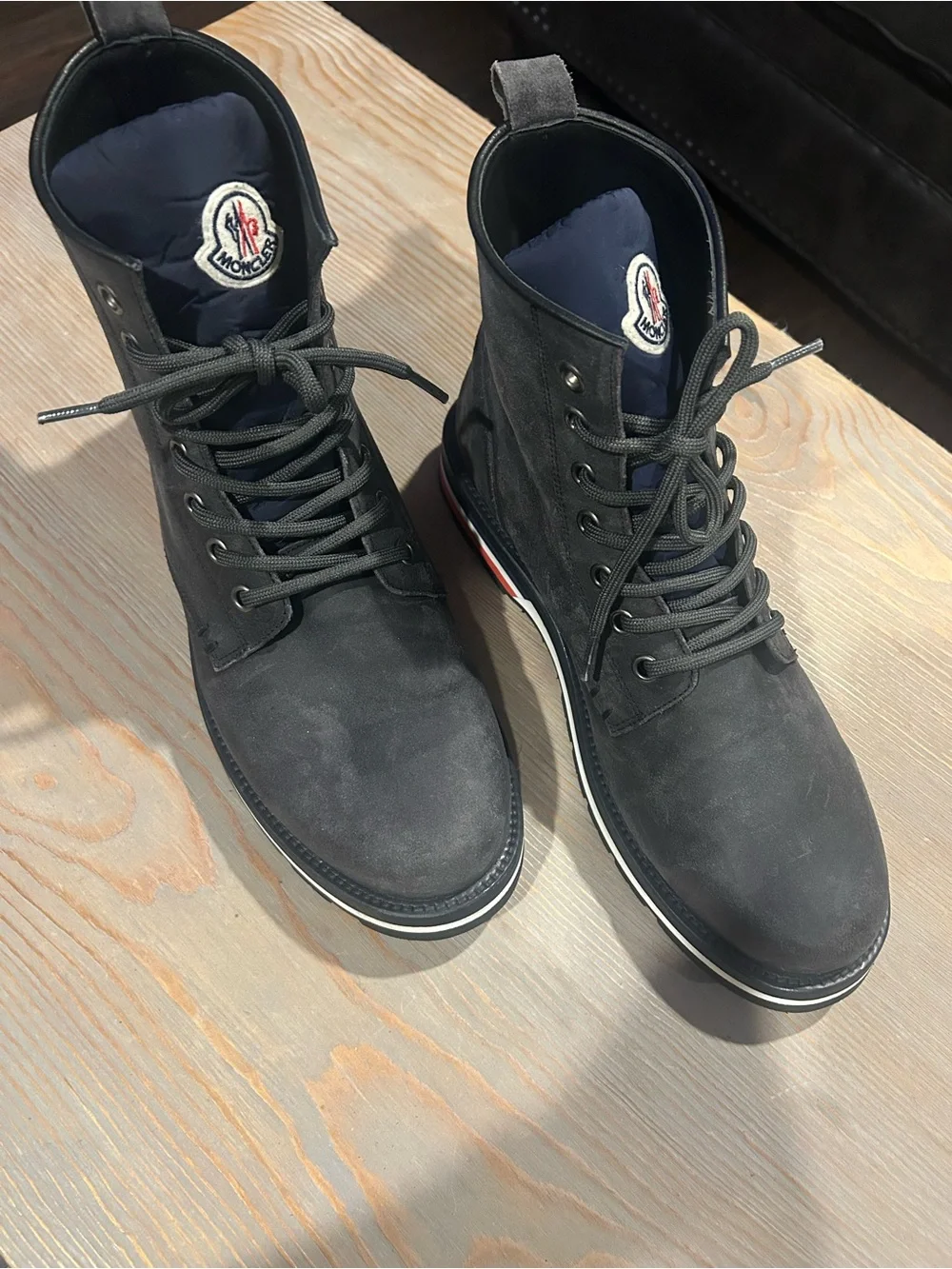 Moncler Men’s Navy Blue Suede Lace-Up Ankle Boots